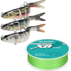 TRUSCEND Bass and Trout Lures Kit, Multi Jointed Swimbait, Braided Fishing Line 20lb 300yds, Amazing Fishing Gear