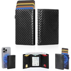 Designed for MagSafe Wallet Magnetic Card Holder,RFID Blocking Flip Trifold Leather Card Slots,Pop Up Wallet,Detachable,freely combinable,Fit For MagSafe Phone and Case-Carbon Black2025