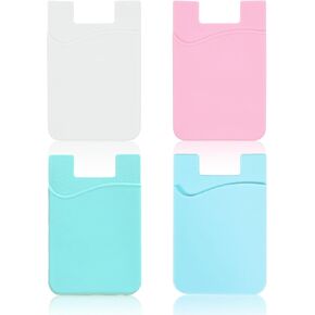 4Pack Adhesive Phone Card Holder Phone Card Holder Stick on,Silicone Self Adhesive Card Holders for Back of Phone,Phone Wallet Stick on for Cell Phone,for Credit Card ID (Red white blue)