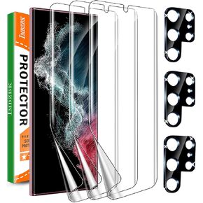 IMBZBK for Samsung Galaxy S22 Ultra 5G Screen Protector [Not Glass], 3 Pack Flexible TPU Film with Tempered Glass Camera Lens Protector, Fingerprint Suitable, Case Friendly [3+3 Pack]