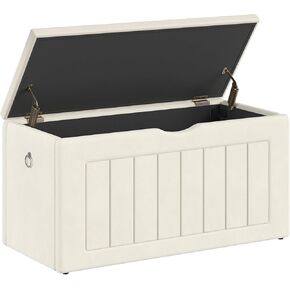 HOOBRO Storage Bench, Velvet Toy Box with Safety Hinges and Pull Rings, 31.5" Storage Chest for Kids Room, Bedroom, Living Room, Beige BE208CW01