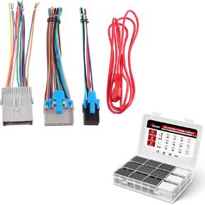 RED WOLF Radio Wring Harness Male Female Plug Fit for 2003-2007 GMC Chevy Silverado, 2005-2009 Buick Lacrosse w/320 PCS Heat Shrink Wrap 3:1 Ratio Adhesive Lined Insulation Waterproof Black & White