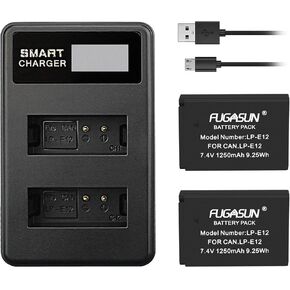 2 pcs 1250mAh LP-E12 LPE12 Battery with Dual Battery Charger for EOS M10,EOS M50,EOS M50 Mark ii,EOS M100,EOS M200,EOS M,EOS M2,Kiss M,Kiss M2