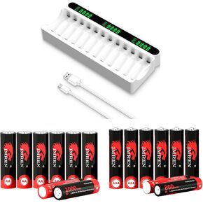 IMREN AA AAA Rechargeable Batteries with Charger,8 Pack AA Battery,8 Pack AAA Batteries Standard Capacity NiMH Rechargeable Battery Pack with AA AAA Battery Charger