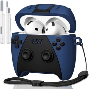 KOREDA for AirPods 4 Case Cover with Cleaner Kit, Cute Funny 3D Game Controller Design Silicone Protective Case with Lanyard for AirPods 4th Generation 2024 (Black)