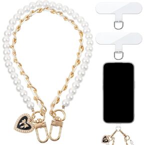 Beaded Pearls Phone Wrist Strap, Pearl Beaded Phone Wrist Strap, Detachable Phone Bracelet Strap, Cellphone Lanyard with Tether Tab, Hands-Free Wristlet Bracelet, Elastic Hands-Free Wristlet Bracelet