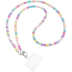 Cellphone Crossbody Strap Beaded Cell Phone Lanyard Cute Strap for Women With Patches Compatible with Most Phones (Colorful Light Beads)