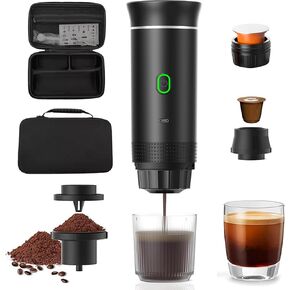 Portable Espresso Coffee maker for Travel with case – Self-Heating Travel Coffee Maker with USB-C, Compatible with Ground Coffee, NES & DG Capsules | Ideal for Camping, Car, Office, & Hiking