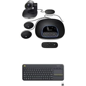 Logitech Group Video Conferencing Bundle with Expansion Mics for Big Meeting Rooms Bundle K400 Plus Wireless Touch TV Keyboard with Easy Media Control and Built-in Touchpad
