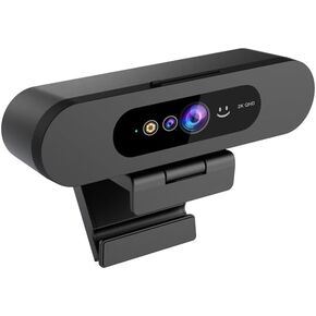 2K QHD Webcam with Windows Hello Facial Recognition, 4MP Computer Camera with Noise-reducing Mic, Privacy Cover, 92° FOV Laptop Webcam for Video Conferencing, Live Streaming, Online Learning