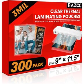 Laminating Sheets, 300 Pack Clear Thermal Laminating Plastic Paper Laminator Sheets, 9 x 11.5-Inch, 3mil, Ideal Office or School Supplies