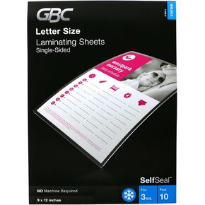 GBC Quartet 3747308 SelfSeal Clear Laminating Pouches 3mm 9 x 12 10 Pack