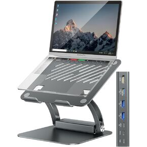 Tounee Laptop Stand with Detachable USB-C Hub, 100W PD Charging, 4K@60Hz HDMI, 3 USB Ports, Ergonomic Laptop Holder Docking Station for 10-17" Laptops, MacBook & More - Silver