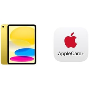 Apple iPad 11 بوصة: A16 Chip ، طراز 11 بوصة ، شاشة شبكية شبكية سائلة ، 128 جيجابايت ، Wi-Fi 6 ، 12 ميجا بايت الأمامية/12 ميجابكسل ، معرف اللمس ، عمر البطارية طوال اليوم-أصفر مع AppleCare+ (عامين)