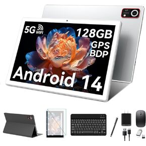 2025 Android 14 Tablets 10 Inch, 5G Wifi Tablet Mit 8GB RAM+128GB ROM(1TB TF),2 In 1 Tablet with keyboard Mouse Pen-Octa-Core2.0Ghz | 6000mAh | 1080FHD | 13MP Camera | WLAN GPS OTG Typ-c-Black