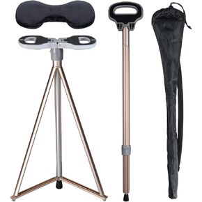 Walking Stick With Seat - Adjustable Portable Cane, Foldable Stool With 2 Bases, Pocket Storage Bag and Removable Cushion - Aluminum Lightweight Mobility Aid Crutch
