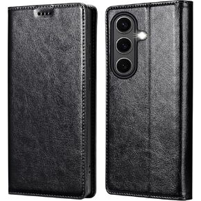 for Samsung Galaxy S25 Ultra Wallet Case, Genuine Leather Flip Folio Cover with RFID Blocking Card Slots, Kickstand [Shockproof TPU Inner Shell] for Galaxy S25 Ultra (Brown)
