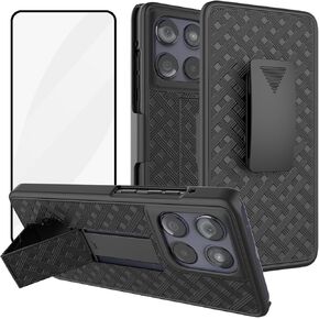 Ailiber Compatible with Moto G Power 2025 Phone Case, Motorola G Power 2025 Belt Clip Case Holster with Screen Protector, Swivel Kickstand Holder, Slim Shockproof Pouch Cell Phone Cover-Black