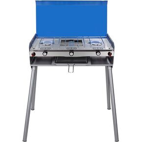 Camplux Propane Camping Stove 2 Burners & 1 Grill, Portable Outdoor Gas Stove, Auto-Ignition Camping Stove with Regulator, Total Power at 15,000 BTU