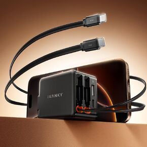 iVANKY 84W Retractable Wall Charger with Dual Cables, 4-in-1 USB C Charger Block 45W Fast Charging for iPhone 16/15 Series, iPad, Galaxy, 4-Port Adapter Block for Home Office Travel