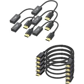 DisplayPort to HDMI Adapter 4K 5-Pack, 4K HDMI to HDMI Cable 6 FT 5-Pack for Computer Monitor TV and More