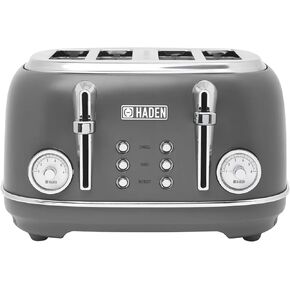 Haden Chelsea 4 Slice Wide Slot Toaster with Adjustable Browning Control, Grey & Chrome