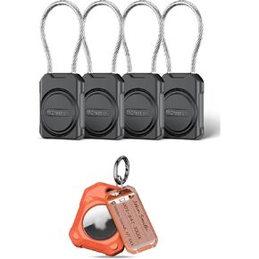 PROfezzion 4-Pack Black AirTag Holder with Wired Cable + 1-Pack Orange 2-in-1 AirTag Holer with Key Ring and Wire Cable