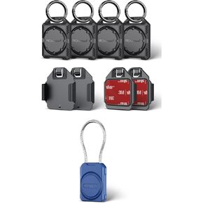 PROfezzion 4-Pack Black Screw in AirTag Secure Holder + 1-Pack Blue Screw in Airtag Secure Holder with Wire Cable