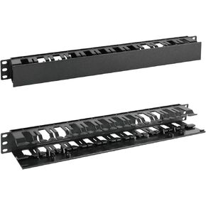 Tecmojo 2 Pack 1U Server Rack Horizontal Cable Management with Cover,2.6“ Depth Plastic Cable Manager,Rack Mount 12 Slots Wire Duct Organizer,for 19 inch AV/IT/Data/Audio and Network Cabinet