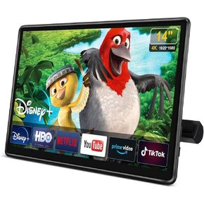 14 بوصة 4K Android 14 جهاز تلفزيون مسند رأس محمول للسيارات ، ودعم جهاز Monder TV على جهاز Android Pack Car Phone Wirroping مع 5G WIFI/Bluetooth/HDMI In-Out/TF Card/USB/AV In/FM/Video Player