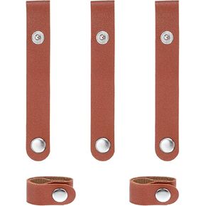 5 Pcs PU Leather Cord Organizer, Reusable Leathers Cable Straps, Travel Brown Phone Cord Ties, Leather Cords Keeper for Cable Straps, Wrap Headphone, Earbud case, Headset(Brown)