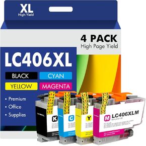 LC406 LC406XL Ink Cartridges for Brother Printer 406XL LC 406 XL for MFC-J4335DW MFC-J5855DW MFC-J6555DW MFC-J4535DW MFC-J6955DW MFC-J4345DW MFC-J5955DW - 4 Pack High Yields Black Cyan Magenta Yellow