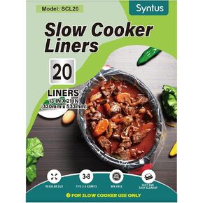 Syntus Slow Cooker Liners, 20 Count Cooking Bags Large Size Disposable Pot Liners Plastic Bags, Fit 3QT to 8QT for Slow Cooker Cooking Trays, 13"x 21", 20 Liners