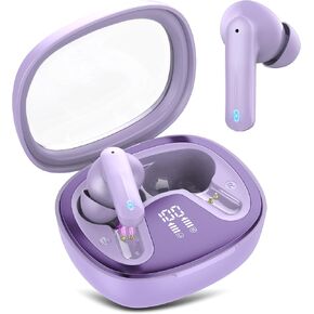 Wireless Earbuds, Bluetooth 5.3 Headphones HiFi Stereo, Wireless Earphones with ENC Noise Cancelling Mic, IP7 Waterproof Mini Bluetooth Earbuds, 48H, Touch Control Ear buds for Android/iOS, Purple
