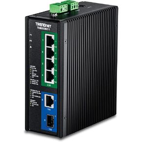 TRENDnet 6-Port Industrial 2.5G PoE++ DIN-Rail Switch with 10G Ports,TI-BG50611,Multi-Gigabit,4 x 2.G PoE++ Ports, 1 x 10G RJ-45 Port,1 x 10G SFP+ Port,Lifetime Protection, Black