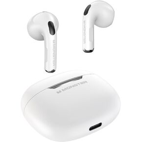 Monster N-Lite 208 Wireless Earbuds, Bluetooth Headphones Touch Control, Bluetooth Headphone with 30H Playtime, Wireless Headphones Type-C Charging, Clear Call for Running, Workout White