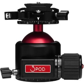 3Pod Everest Series H4 Ball Head, Arca Swiss Quick Release Plate, 360° Rotating Tripod Ball Head Mount, Max Load 55.1 lbs, Tripod Head 1/4" Screw for DSLR Camera, 3/8" Screw Hole for Tripod, Monopod