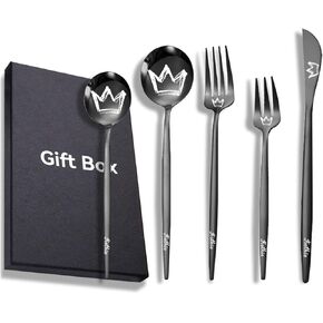 WORTHBUY Flatware Set Portable Dinner Knives Forks Spoon Silverware Set Stainless Steel Flatware 5 Pieces Untensils Tableware Dishwasher Safe