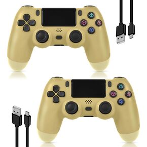 SANGDER PS4 Controller 2 Pack,Compatible with PS4/Slim/Pro/PC,Wireless Controller with 3.5mm Audio Jack/Dual Vibration/6-Axis Motion Control/Touch Pad(Golden)