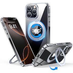 Qtlier Case لـ iPhone 16Promax ، 360 Ring Ring Stand ، إطار الكاميرا المرتفع ، مقاوم للصدمات مع Magsafe Clear