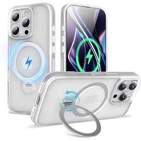 2025 Upgraded 360° Rotatable Magnetic Ring Stand for iPhone 16 Pro Case 6.3'',Military Drop Protection,Compatible with MagSafe,Translucent Case for iPhone 16 Pro Phone Case,Black