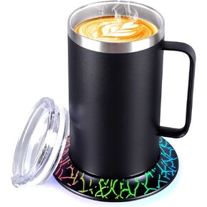 Self-Heating Coffee Mug Warmer - 17oz Electric Heated Mug with Temperature Control & 10H Auto Shut Off, USB Rechargeable Desk Mug for Office/Home, for Coffee Lovers (Black)
