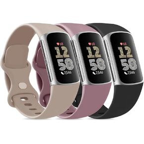 Amzpas Bands for Fitbit Charge 6 Bands,Fitbit Charge 5 bands Women Men - 3 Pack, Soft Silicone Adjustable Waterproof Sport Strap