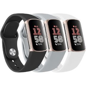 Amzpas Bands for Fitbit Charge 6 Bands,Fitbit Charge 5 bands Women Men - 3 Pack, Soft Silicone Adjustable Waterproof Sport Strap in Kuwait