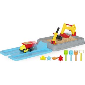 Dirt Diggers Excavator Sandbox للأطفال ، صندوق رمال البناء الصغار مع غطاء ، ألعاب شاطئية للعب الهدايا الحسية للعب الأولاد الفتيات 3+