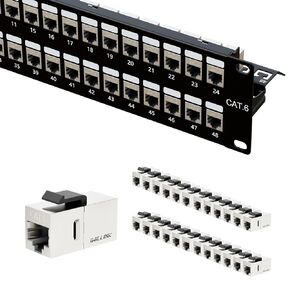 iwillink 48 Port RJ45 Through Coupler 2U Cat6 Shielded Patch Panel and Cat6 Shielded Coupler 25-Pack