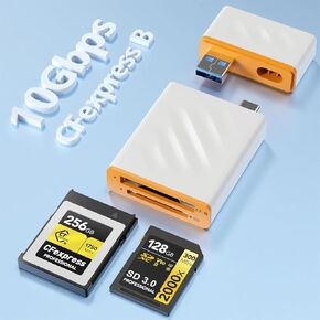 4 in 1 CFExpress Type B Card Reader - 10Gbps USB C&USB A CFexpress B Card Reader for CFexpress Type B+SD 3.0 Card Reader, CFexpress Adapter Memory Card Reader for Wins/Mac/Linux/Android