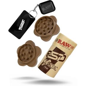 RAW Grinder 2 PC Medium Bundle with RAW Mini Pre Rolled Cones 70/30 20 Pack