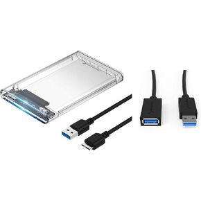 Sabrent 2.5-Inch SATA to USB 3.0 Tool-Free Clear External Hard Drive Enclosure + 22AWG 3 Feet USB 3.0 Extension Cable