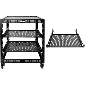 Tecmojo 12U Open Frame Network Rack with Casters & 14in Server Rack Shelf